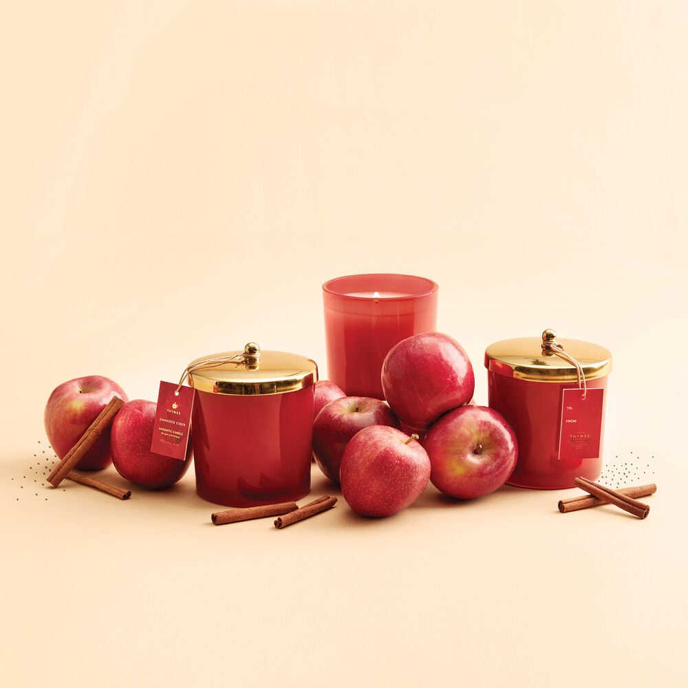 Thymes Simmered Cider Harvest Red Candle with Apples image number 2